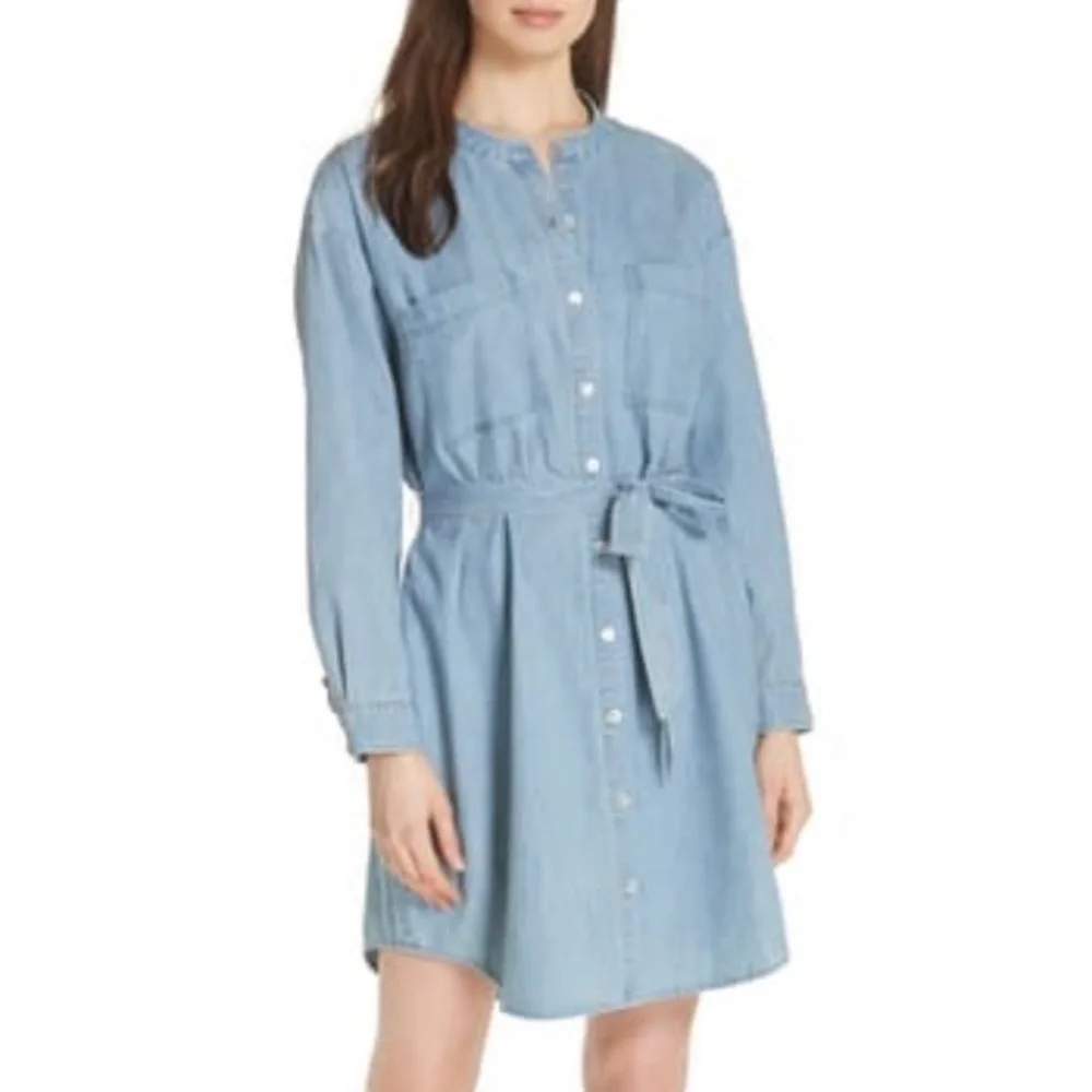 Eileen Fisher Light Blue Denim Shirt Dress - Picture 2 of 10